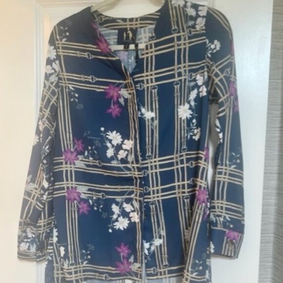 Ronner Porst Equestrian Print Long Sleeve Button Front Blouse - Picture 2 of 5